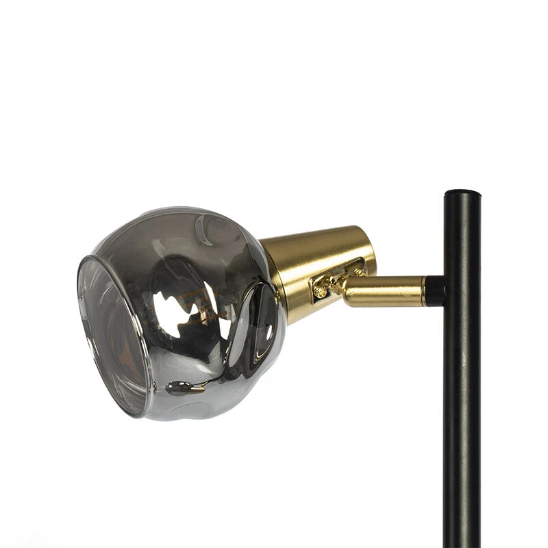 QAZQA Art Deco Stehleuchte schwarz und gold mit Rauchglas 3-Licht - Vidro 9 QAZQA Art Deco Stehleuchte schwarz und gold mit Rauchglas 3-Licht - Vidro – Bild 7