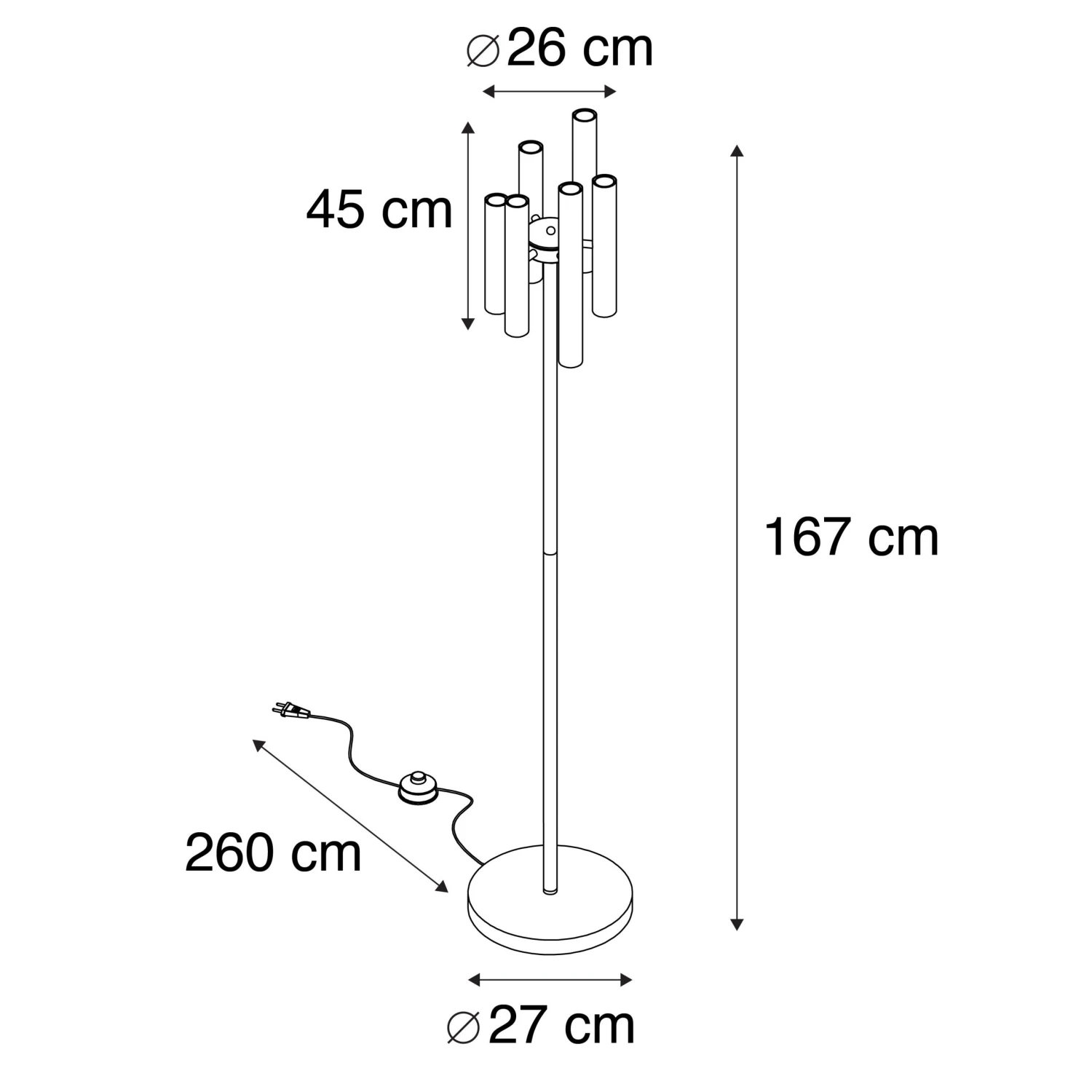 QAZQA Art Deco Stehlampe schwarz 12-Licht - Tubi 6 QAZQA Art Deco Stehlampe schwarz 12-Licht - Tubi – Bild 5