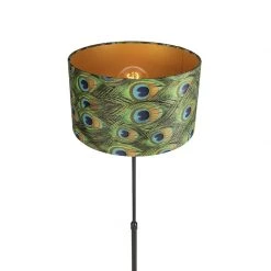 QAZQA Schwarze Stehlampe mit Veloursschirm Pfau mit Gold 35 cm - Parte -Stehlampen Verkaufsladen 1258 98583 5