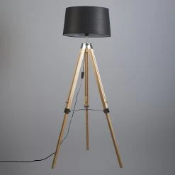 QAZQA Stehleuchte im Landhausstil mit schwarzem Leinenschirm 45 cm - Tripod 21 QAZQA Stehleuchte im Landhausstil mit schwarzem Leinenschirm 45 cm - Tripod -Stehlampen Verkaufsladen 1285 92830 9