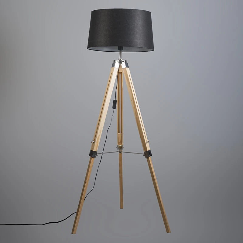 QAZQA Stehleuchte im Landhausstil mit schwarzem Leinenschirm 45 cm - Tripod 12 QAZQA Stehleuchte im Landhausstil mit schwarzem Leinenschirm 45 cm - Tripod – Bild 10
