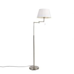 QAZQA Stehlampe aus Stahl mit weißem Schirm und verstellbarem Arm - Ladas Deluxe 17 QAZQA Stehlampe aus Stahl mit weißem Schirm und verstellbarem Arm - Ladas Deluxe -Stehlampen Verkaufsladen 1294 102375 1