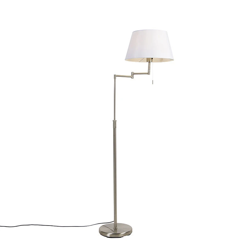 QAZQA Stehlampe aus Stahl mit weißem Schirm und verstellbarem Arm - Ladas Deluxe 4 QAZQA Stehlampe aus Stahl mit weißem Schirm und verstellbarem Arm - Ladas Deluxe – Bild 2
