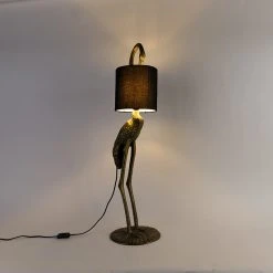 QAZQA Vintage Stehlampe Messing Stoffschirm schwarz - Kranichvogel -Stehlampen Verkaufsladen 1361 103810 10