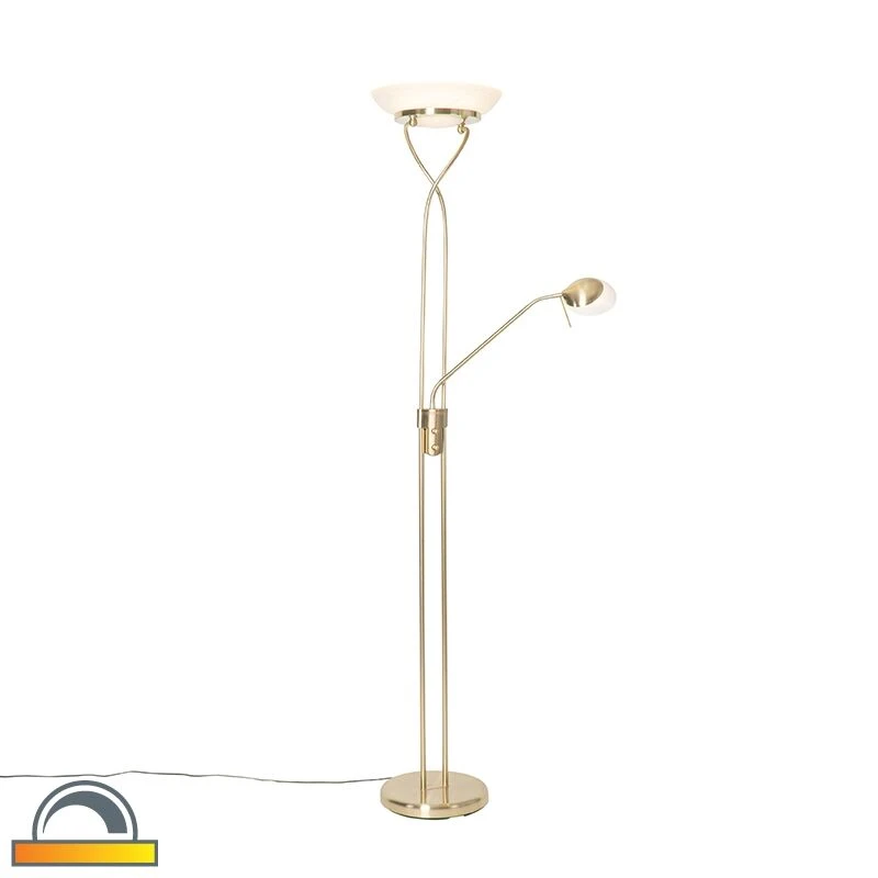 QAZQA Stehleuchte Messing inkl. LED und Dimmer mit Leselampe - Empoli 3 QAZQA Stehleuchte Messing inkl. LED und Dimmer mit Leselampe - Empoli