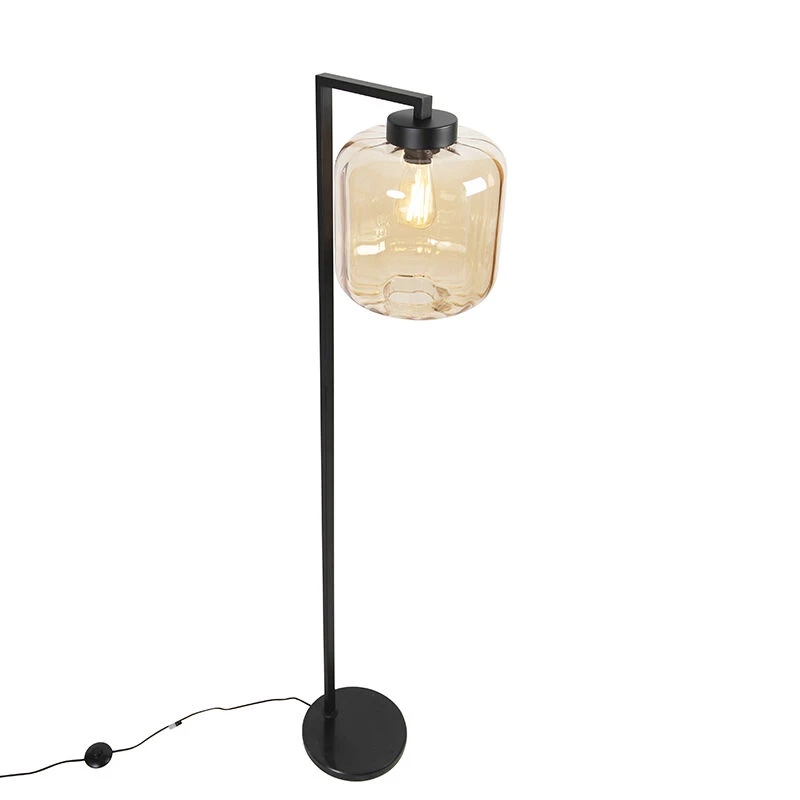 QAZQA Design Stehleuchte schwarz mit Braunglas - Qara 13 QAZQA Design Stehleuchte schwarz mit Braunglas - Qara – Bild 11