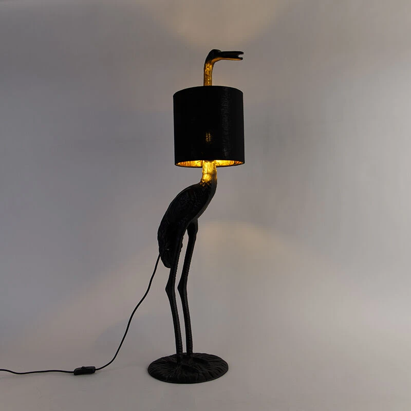 QAZQA Vintage Stehlampe schwarz mit Stoffschirm schwarz - Kranichvogel To 12 QAZQA Vintage Stehlampe schwarz mit Stoffschirm schwarz - Kranichvogel To – Bild 10