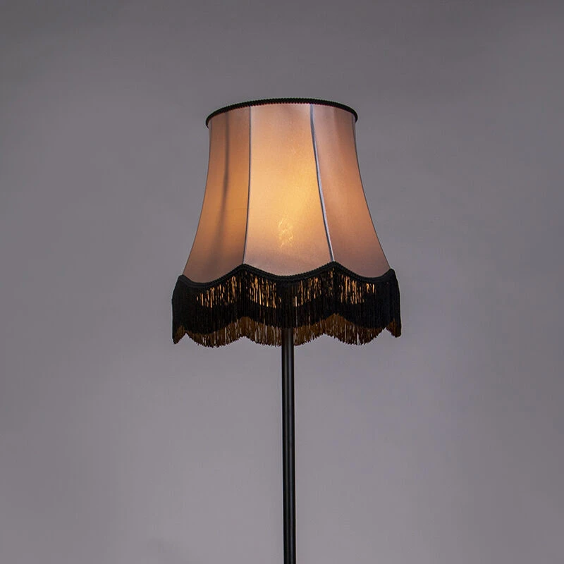 QAZQA Klassische Stehleuchte schwarz mit Granny B Schirm grau - Simplo 12 QAZQA Klassische Stehleuchte schwarz mit Granny B Schirm grau - Simplo – Bild 10