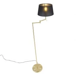 QAZQA Klassische Stehlampe Messing mit schwarzem Schirm verstellbar - Ladas -Stehlampen Verkaufsladen 1480 103226 10