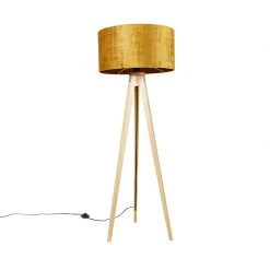 QAZQA Stehlampe Holz mit Stoffschirm gold 50 cm - Stativ Classic -Stehlampen Verkaufsladen 1500 104361 11