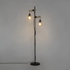 QAZQA Land Stehlampe schwarz mit Holz 2-Licht - Chon -Stehlampen Verkaufsladen 1532 103237 15