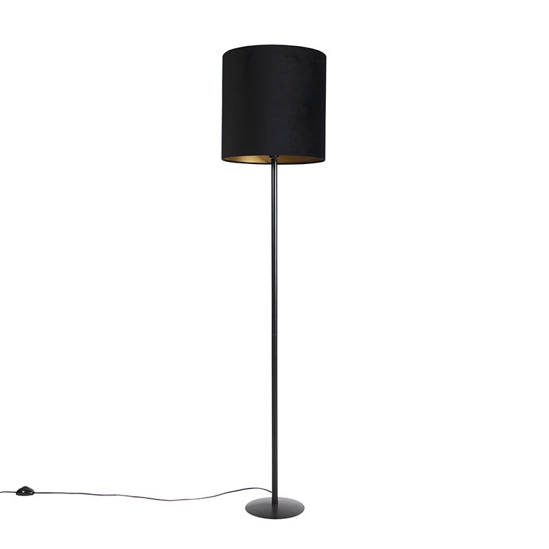 QAZQA Schwarze Stehlampe mit Veloursschirm schwarz mit Gold 40 cm - Simplo 12 QAZQA Schwarze Stehlampe mit Veloursschirm schwarz mit Gold 40 cm - Simplo – Bild 10