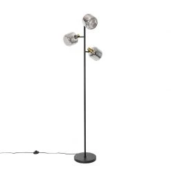 QAZQA Vloerlamp zwart met goud met smoke glas 3-lichts - Zuzanna -Stehlampen Verkaufsladen 1727 105507 12
