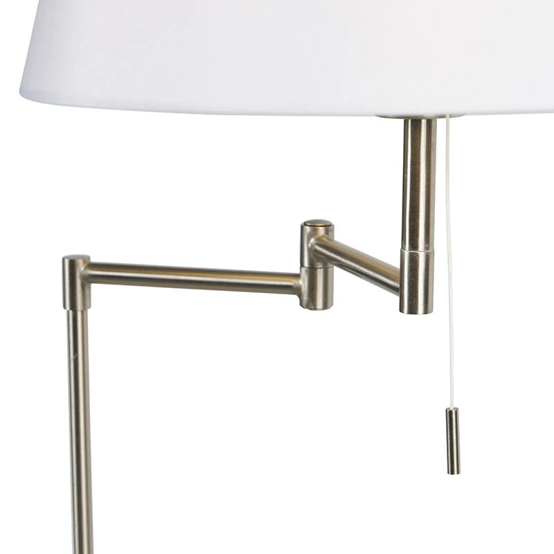 QAZQA Stehlampe aus Stahl mit weißem Schirm und verstellbarem Arm - Ladas Deluxe 8 QAZQA Stehlampe aus Stahl mit weißem Schirm und verstellbarem Arm - Ladas Deluxe – Bild 6