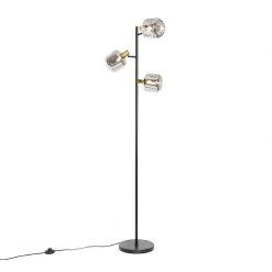 QAZQA Vloerlamp zwart met goud met smoke glas 3-lichts - Zuzanna -Stehlampen Verkaufsladen 1761 105507 7