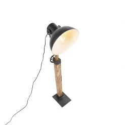 QAZQA Industriestehlampe schwarz mit Mangoholz - Mangos -Stehlampen Verkaufsladen 1767 98830 11