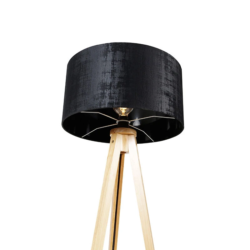 QAZQA Stehlampe Holz mit Stoffschirm schwarz 50 cm - Tripod Classic 8 QAZQA Stehlampe Holz mit Stoffschirm schwarz 50 cm - Tripod Classic – Bild 6