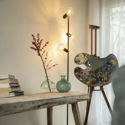 QAZQA Stehleuchte schwarz mit Kupfer 3-Licht - Mesh