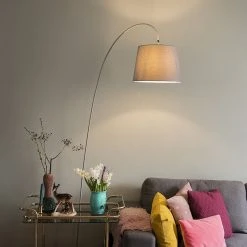 QAZQA Moderne Bogenlampe mit grauem Schirm - Bend