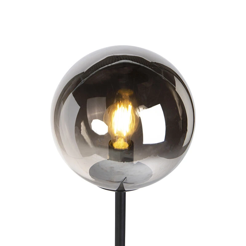 QAZQA Art Deco Stehleuchte schwarz mit Rauchglas - Pallon 11 QAZQA Art Deco Stehleuchte schwarz mit Rauchglas - Pallon – Bild 9