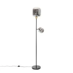 QAZQA Vloerlamp zwart met goud met smoke glas 2-lichts - Zuzanna -Stehlampen Verkaufsladen 1952 105508 12