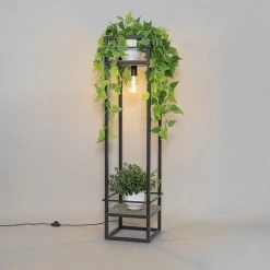 QAZQA Industriële vloerlamp zwart met hout - Cage Rack -Stehlampen Verkaufsladen 2194 105764 13