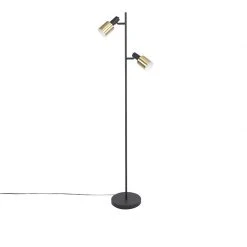 QAZQA Design-Stehlampe schwarz mit goldenen 2-Lichtern - Stijn -Stehlampen Verkaufsladen 2214 102533 9