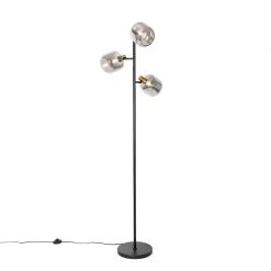 QAZQA Vloerlamp zwart met goud met smoke glas 3-lichts - Zuzanna