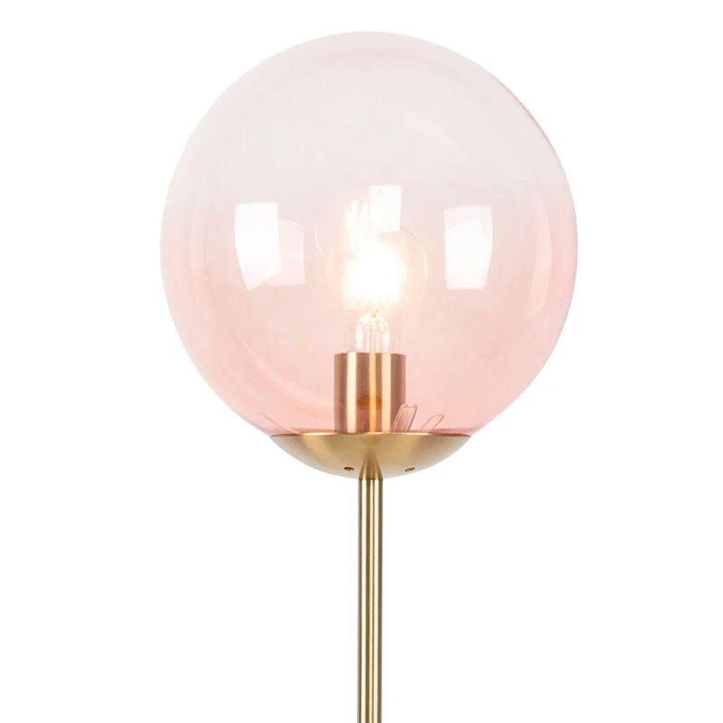 QAZQA Art Deco Stehlampe Messing mit rosa Glas - Pallon Mezzi 5 QAZQA Art Deco Stehlampe Messing mit rosa Glas - Pallon Mezzi – Bild 3