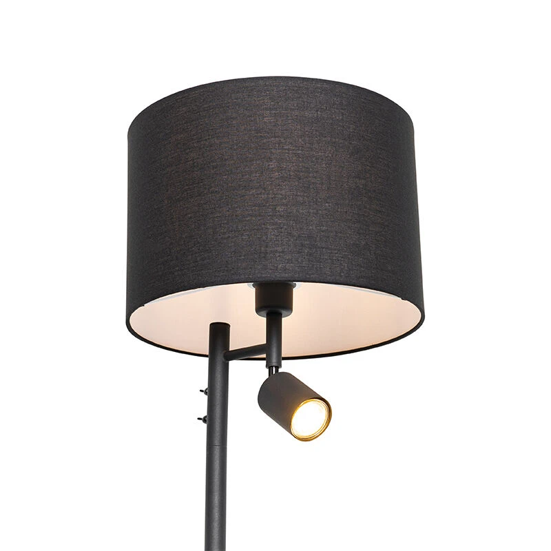 QAZQA Stehlampe schwarz mit weißer Innenseite und Leselampe - Jelena 5 QAZQA Stehlampe schwarz mit weißer Innenseite und Leselampe - Jelena – Bild 3