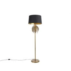 QAZQA Vintage Stehlampe Gold mit Baumwollschirm schwarz - Botanica