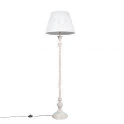 QAZQA Ländliche Stehlampe grau mit weißem Plisseeschirm - Classico -Stehlampen Verkaufsladen 2499 95295 10