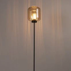QAZQA Design Stehleuchte schwarz mit Braunglas - Qara -Stehlampen Verkaufsladen 2510 102196 12