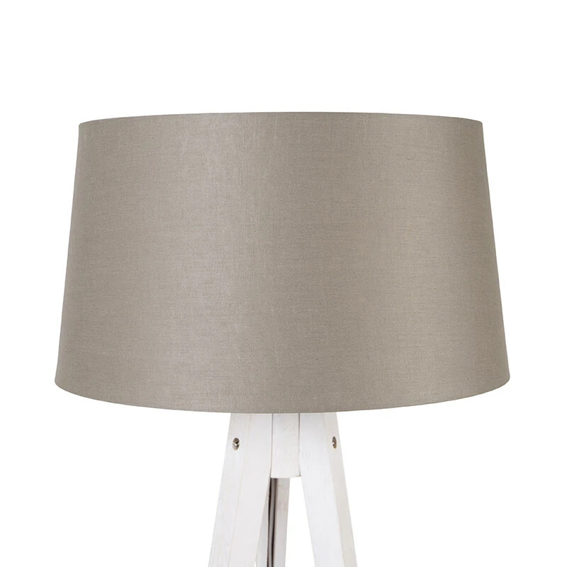 QAZQA Modernes Stativ weiß mit Leinenschirm taupe 45 cm - Tripod Classic 4 QAZQA Modernes Stativ weiß mit Leinenschirm taupe 45 cm - Tripod Classic – Bild 2