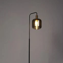 QAZQA Design Stehlampe schwarz mit gold mit Rauchglas - Zuzanna -Stehlampen Verkaufsladen 2556 104560 12
