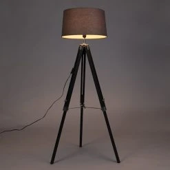 QAZQA Stehleuchte schwarz mit dunkelgrauem Schirm 45 cm - Tripod -Stehlampen Verkaufsladen 2635 92837 14