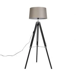 QAZQA Stehleuchte schwarz mit taupe Leinenschirm 45 cm - Tripod -Stehlampen Verkaufsladen 2648 92838 15