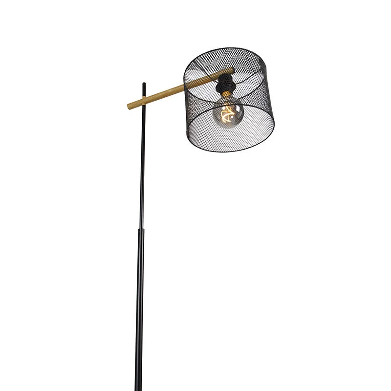 QAZQA Industrielle Stehlampe schwarz - Drum Mesh 11 QAZQA Industrielle Stehlampe schwarz - Drum Mesh – Bild 9