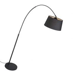 QAZQA Moderne Bogenlampe schwarz mit schwarzem Stoffschirm - Arc Basic -Stehlampen Verkaufsladen 2857 91643 3