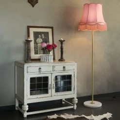 QAZQA Retro Stehleuchte Messing mit Lampenschirm Granny pink 45 cm - Kaso