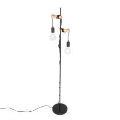 QAZQA Land Stehlampe schwarz mit Holz 2-Licht - Dami -Stehlampen Verkaufsladen 2993 103030 10