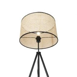 QAZQA Ländliches Stehlampen-Stativ schwarz mit Rattan-Schirm - Kata -Stehlampen Verkaufsladen 3009 103454 8