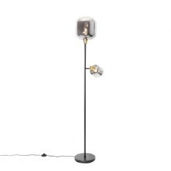 QAZQA Vloerlamp zwart met goud met smoke glas 2-lichts - Zuzanna -Stehlampen Verkaufsladen 3017 105508 6