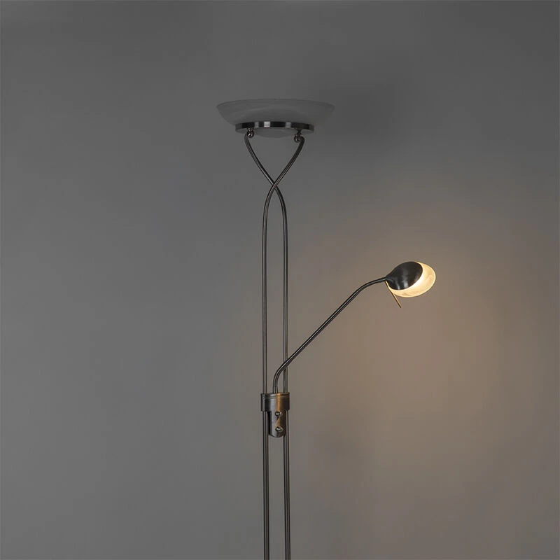 QAZQA Stehlampe Stahl inkl. LED und Dimmer mit Leselampe - Empoli 19 QAZQA Stehlampe Stahl inkl. LED und Dimmer mit Leselampe - Empoli – Bild 17