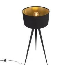 QAZQA Stehlampe schwarz mit schwarzem Schirm und goldener Innenseite - Ilse -Stehlampen Verkaufsladen 3197 102214 9