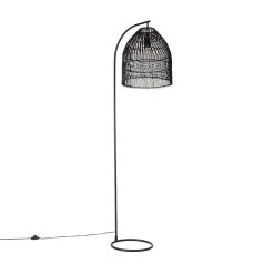 QAZQA Ländliche Stehlampe schwarz mit Rattan - Sam -Stehlampen Verkaufsladen 3198 103518 16
