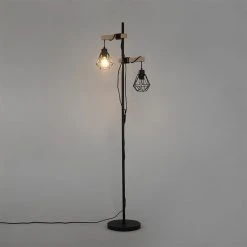 QAZQA Land Stehlampe schwarz mit Holz 2-Licht - Chon -Stehlampen Verkaufsladen 3203 103237 13