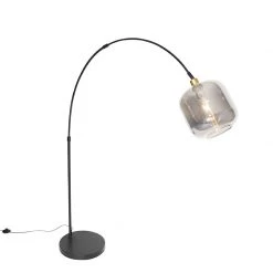 QAZQA Booglamp zwart met goud met smoke glas 2-lichts - Zuzanna 23 QAZQA Booglamp zwart met goud met smoke glas 2-lichts - Zuzanna -Stehlampen Verkaufsladen 3237 105509 8