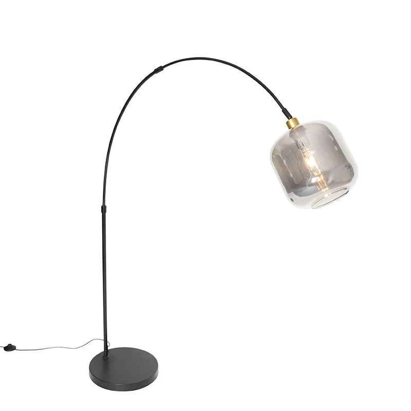 QAZQA Booglamp zwart met goud met smoke glas 2-lichts - Zuzanna 11 QAZQA Booglamp zwart met goud met smoke glas 2-lichts - Zuzanna – Bild 9