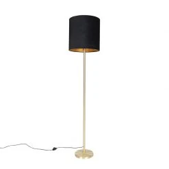 QAZQA Klassische Stehlampe Messing mit schwarzem Schirm 40 cm - Simplo